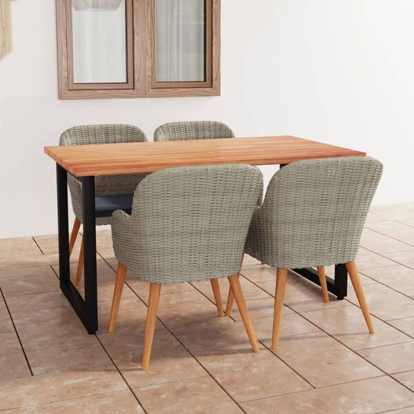 vidaXL Matgrupp f&ouml;r tr&auml;dg&aring;rden med dynor 5 delar konstrotting brun