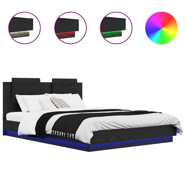 vidaXL S&auml;ngram med huvudgavel Svart Ek 160 x 200 cm Konstruerat tr&auml;