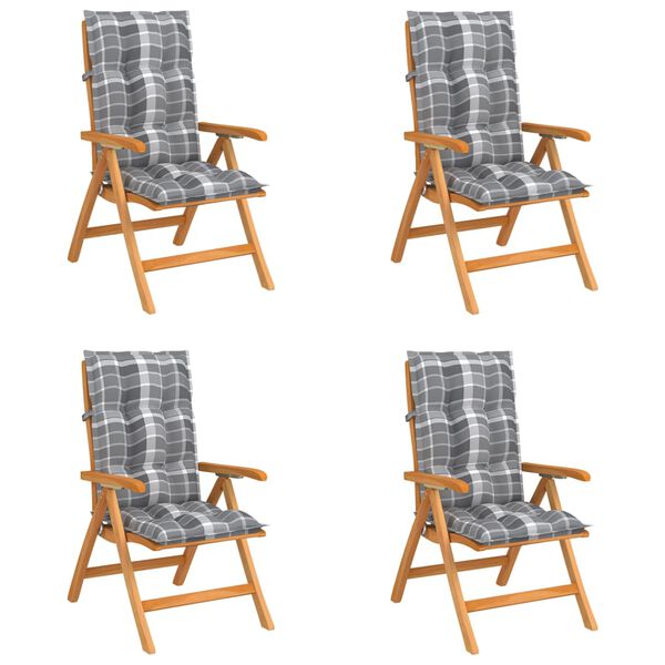 vidaXL Justerbara tr&auml;dg&aring;rdsstolar med dynor 4 st massiv teak