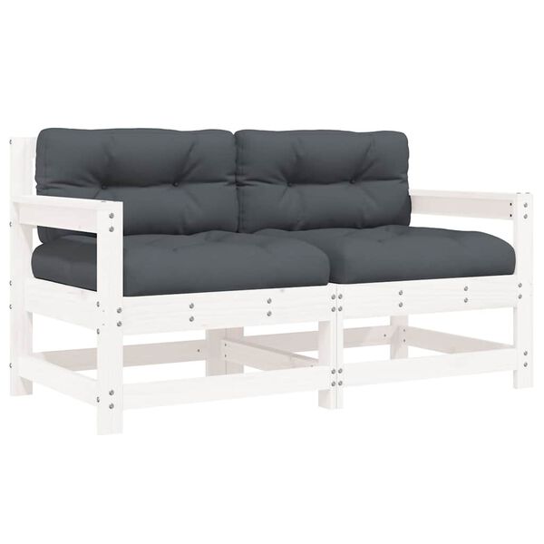 vidaXL Trädgårdsfåtöljer med dynor 2 st vit massiv furu