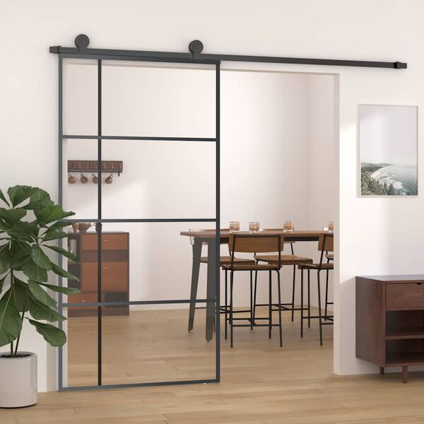 vidaXL Skjutdörr ESG-glas och aluminium 102,5x205 cm svart