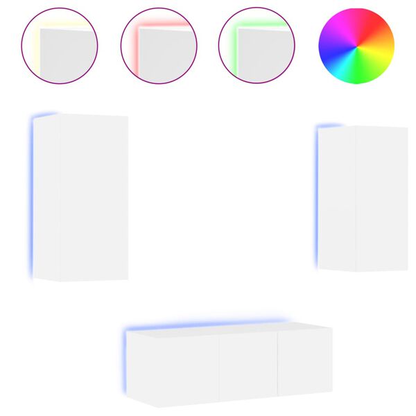 vidaXL Tv-b&auml;nk 4 delar LED vit konstruerat tr&auml;