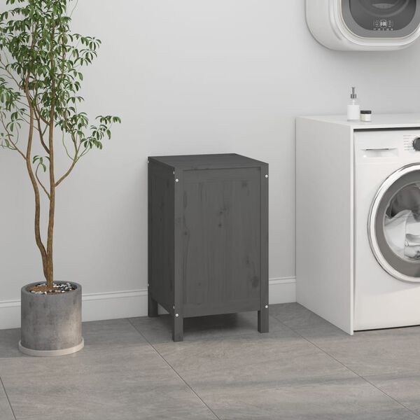 vidaXL Tvättkorg grå 44x44x76 cm massiv furu