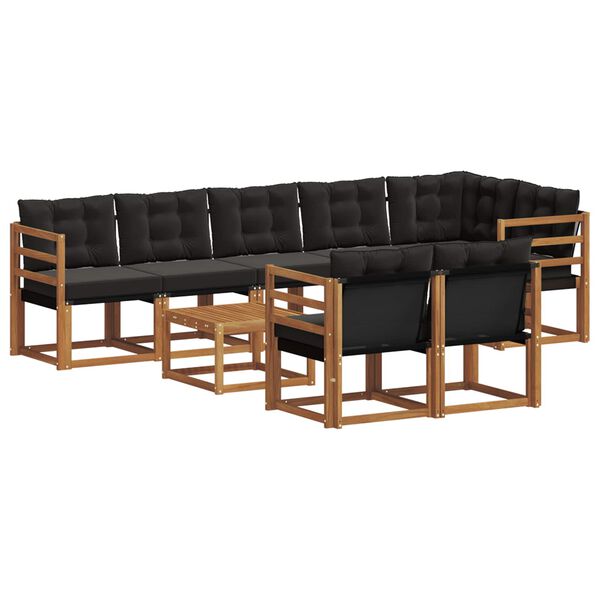 vidaXL Utomhussoffset med kudde 9 pcs Naturlig och svart