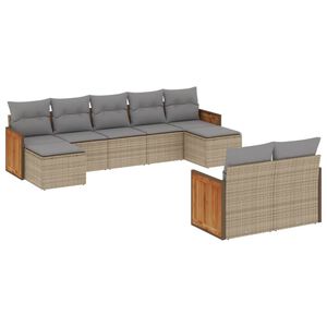 vidaXL Soffgrupp f&ouml;r tr&auml;dg&aring;rden med dynor 9 delar beige konstrotting