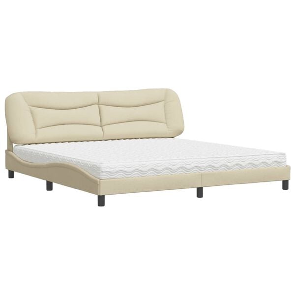 vidaXL Bed with Mattress "Hvar" Cream 200x200 cm Fabric