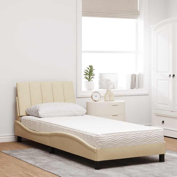 vidaXL Bed with Mattress "Hanko" Cream 90x190 cm Fabric