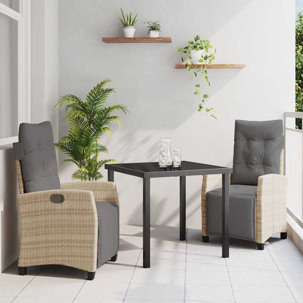vidaXL Tr&auml;dg&aring;rdsm&ouml;belset med kudde 3 pcs Beige konstrotting