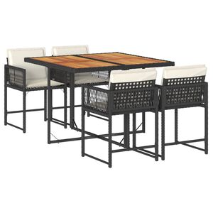 vidaXL Matgrupp f&ouml;r tr&auml;dg&aring;rden med dynor 5 delar svart konstrottning