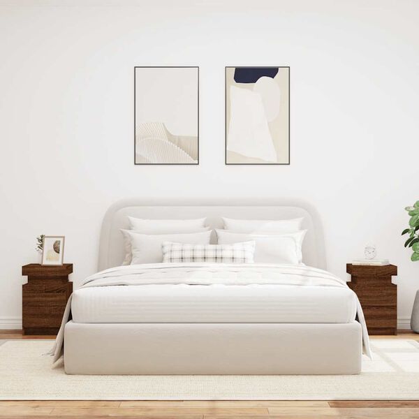 vidaXL S&auml;ngbord med LED-lampor 2 st brun ek 35x39x55 cm