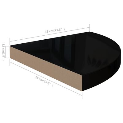 vidaXL Svävande hörnhylla svart högglans 35x35x3,8 cm MDF