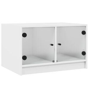 vidaXL Soffbord med glasd&ouml;rrar vit 68x50x42 cm