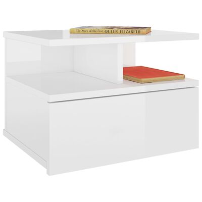 vidaXL Svävande sängbord 2 st vit högglans 40x31x27 cm konstruerat trä