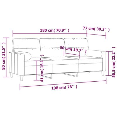 vidaXL 3-sitssoffa med kuddar&delar mörkgrå 180 cm tyg