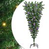 vidaXL Upp-och-ned konstgjord f&ouml;rbelyst julgran med bollset 150 cm PVC