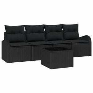 vidaXL Tr&auml;dg&aring;rdsoffset med lagring med kudde 5 pcs Svart konstrotting