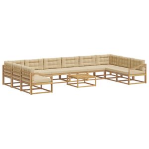 vidaXL Utomhussoffset med kudde 11 pcs Vit och Beige