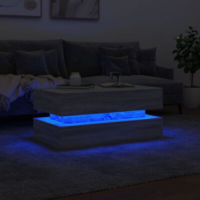vidaXL Soffbord med LED grå sonoma 90x50x40 cm