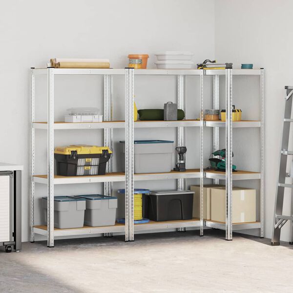 vidaXL F&ouml;rvaringshyllor 3 st silver st&aring;l & konstruerat tr&auml; 4 hyllplan