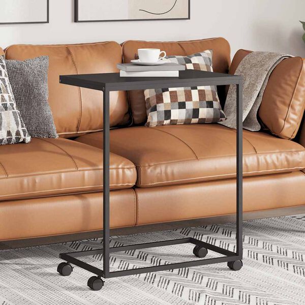 vidaXL Sidobord med hjul svart 55x35x70 cm konstruerat tr&auml;