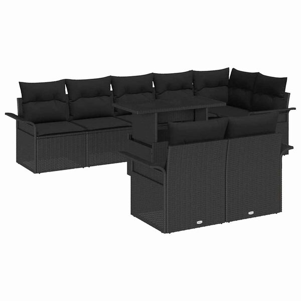 vidaXL Tr&auml;dg&aring;rdsoffset med kudde 9 pcs Svart Poly rattan