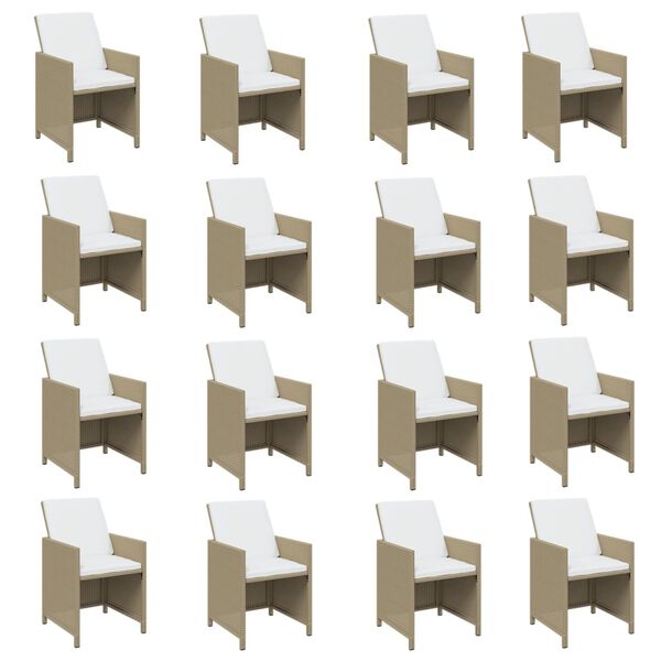 vidaXL Matgrupp f&ouml;r tr&auml;dg&aring;rden med dynor 17 delar konstrotting beige