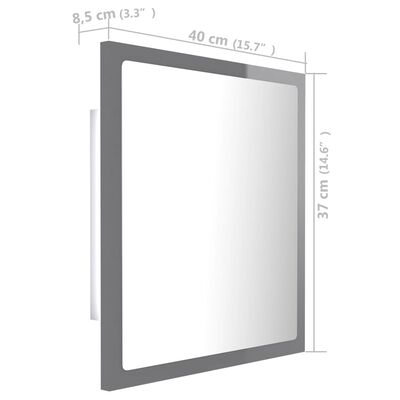 vidaXL Badrumsspegel med LED grå högglans 40x8,5x37 cm akryl
