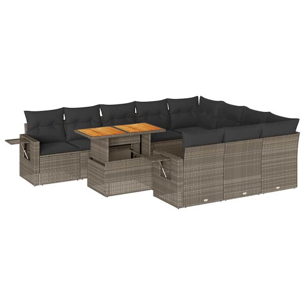 vidaXL Loungegrupp f&ouml;r tr&auml;dg&aring;rden med dynor 11 delar gr&aring; konstrotting
