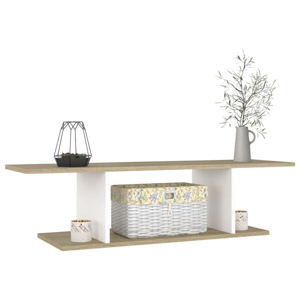 vidaXL V&auml;ggmonterat tv-sk&aring;p vit och sonoma-ek 103x30x26,5 cm