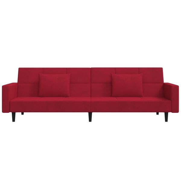 vidaXL B&auml;ddsoffa 2-sits med tv&aring; kuddar vinr&ouml;d sammet