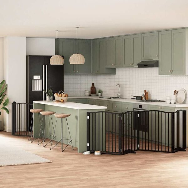 vidaXL Hundgrind med d&ouml;rr vikbar 6 paneler svart 480 cm poppel