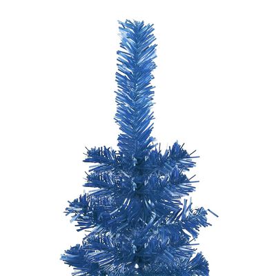 vidaXL Plastgran smal med LED och julgranskulor blå 210 cm