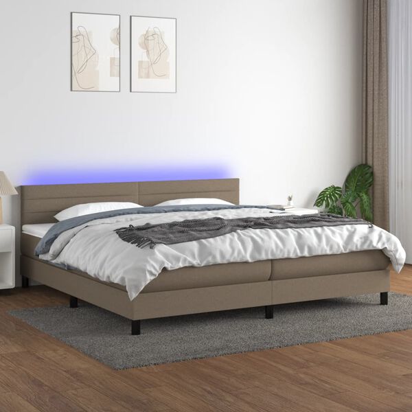vidaXL Rams&auml;ng med madrass & LED taupe 200x200 cm tyg