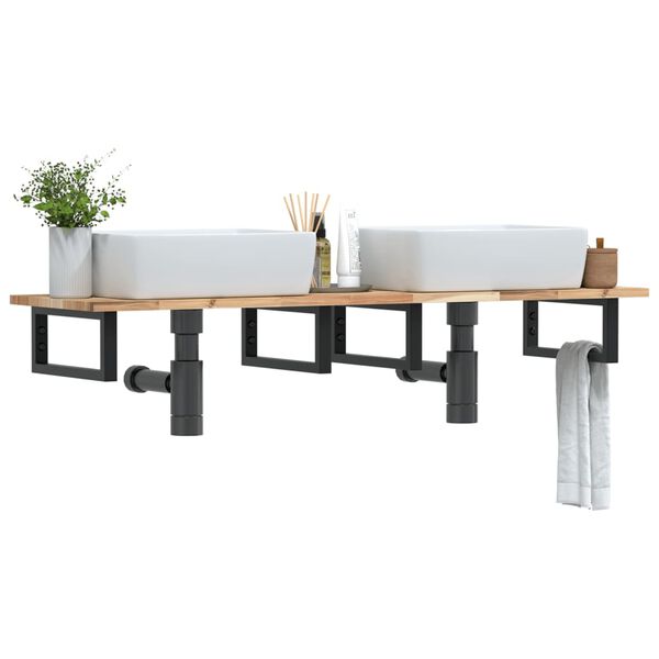 vidaXL V&auml;ggmonterad handfatshylla st&aring;l och massivt akaciatr&auml;