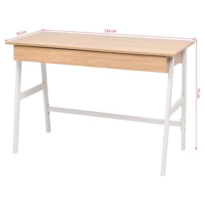 vidaXL Skrivbord 110x55x75 cm ekfärg och vit