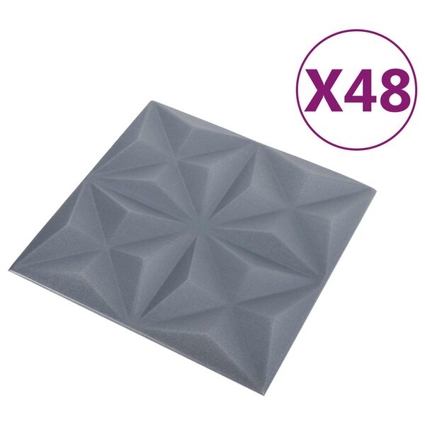 vidaXL V&auml;ggpaneler 48 pcs Origami Gr&aring; 50 x 50 cm XPS Skum
