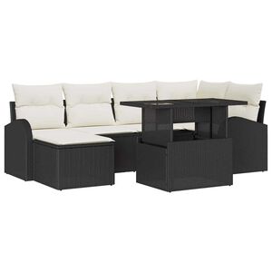 vidaXL Tr&auml;dg&aring;rdsoffset med lagring 7 pcs Svart Poly rattan