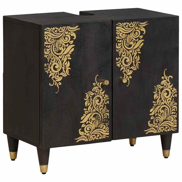 vidaXL Diskb&auml;nkssk&aring;p med d&ouml;rr Svart 62 x 33 x 58 cm Massivt mangotr&auml;