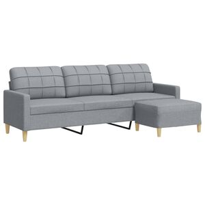 vidaXL 3-sitssoffa med fotpall ljusgr&aring; 210 cm tyg