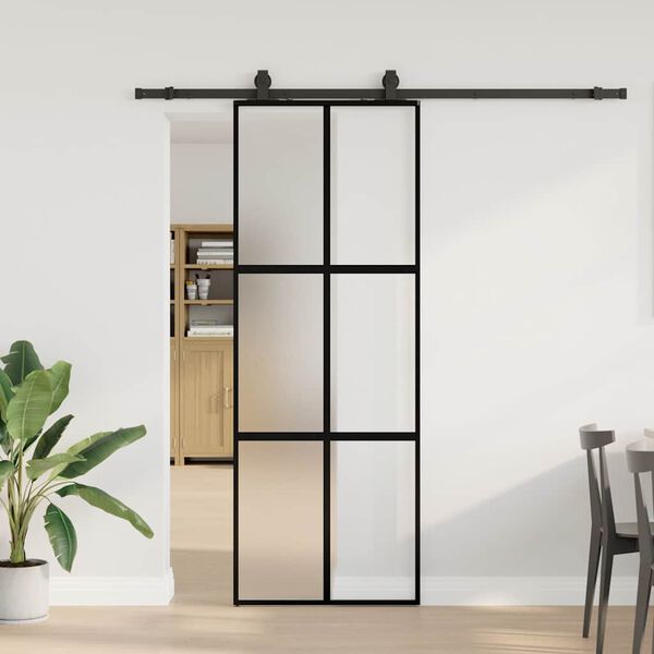 vidaXL Skjutd&ouml;rr med beslag svart 76x205 cm h&auml;rdat glas