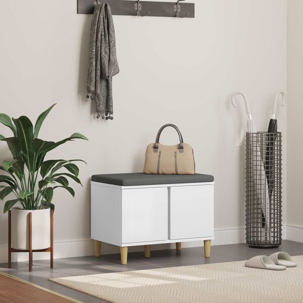 vidaXL Hallb&auml;nk med kudde med lagring med d&ouml;rr Vit 60 x 38 x 46 cm