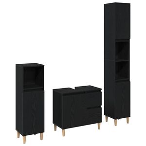 vidaXL Badrumsm&ouml;belset 3 pcs Svart Ek Konstruktions tr&auml; och metall