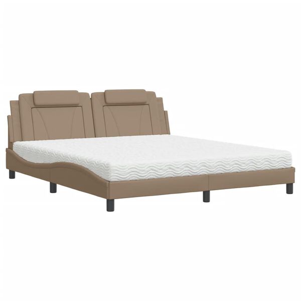 vidaXL Bed "Viana" with Mattress Cappuccino 180x200 cm Faux Leather