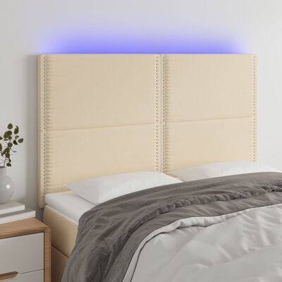 vidaXL Sänggavel LED gräddvit 144x5x118/128 cm tyg