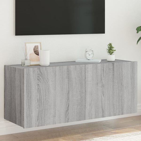 vidaXL V&auml;ggmonterad tv-b&auml;nk LED gr&aring; sonoma 100x35x41 cm