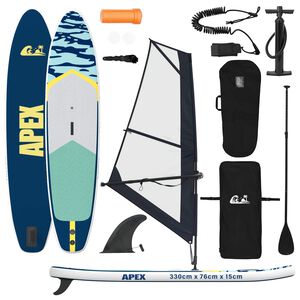 vidaXL Uppbl&aring;sbar SUP-br&auml;da med segel APEX 330 x 76 x 15 cm Bl&aring; f&ouml;r