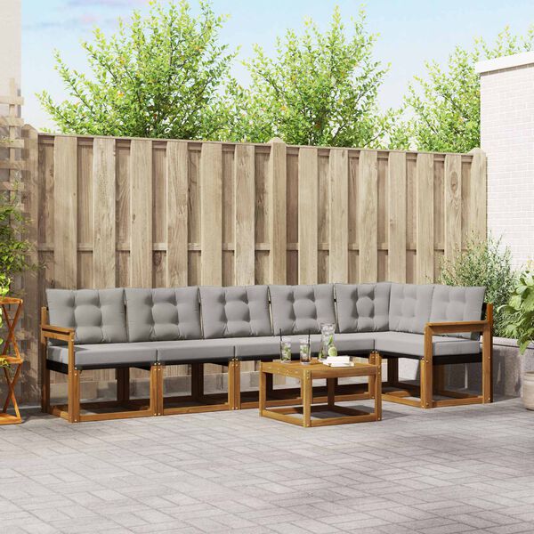 vidaXL Utomhussoffset med kudde 7 pcs Naturlig och Ljus Gr&aring;