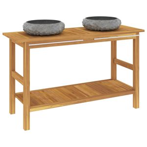 vidaXL Handfatsb&auml;nk med handfat svart marmor massiv teak