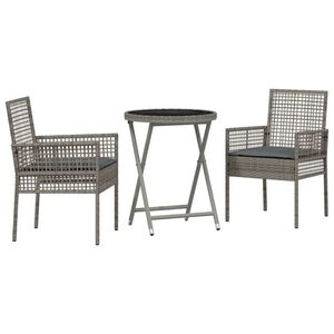 vidaXL Trädgårds Bistro Set 3 pcs Grå Poly rattan