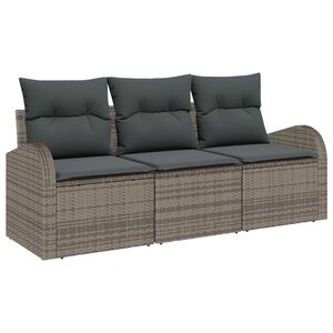 vidaXL Tr&auml;dg&aring;rdsoffset med lagring 3 pcs Gr&aring; Poly rattan